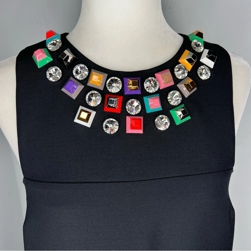 NWT Fendi Monster Eyes Embellished Black Leather Wool Cocktail Dress 42 6 - Picture 6 of 15